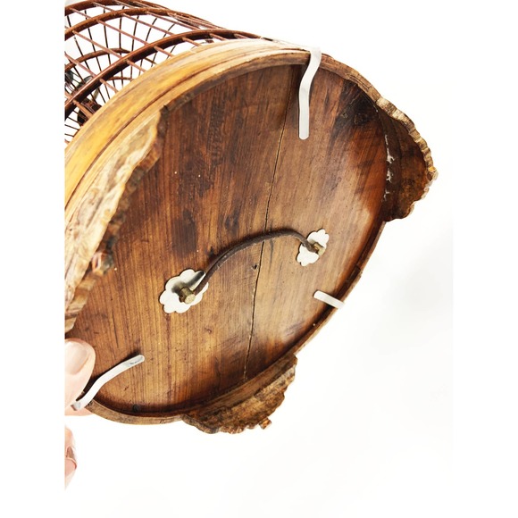 Vintage Hanging Wood Bamboo Bird Cage w/ Bird Ornament - Picture 5 of 12